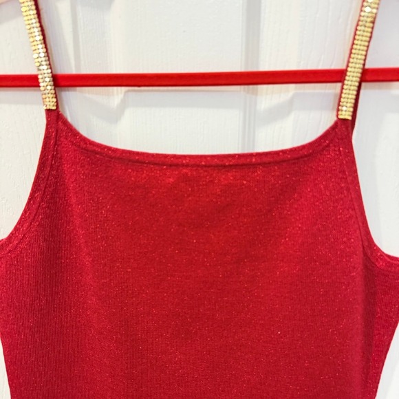 Michelle Antonelli Red Shimmer Gold Silk Blouse Tank Top Size M Holiday‎ Party - Picture 7 of 9